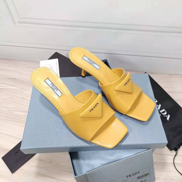 Pra*a brushed leather mid-heeled slides