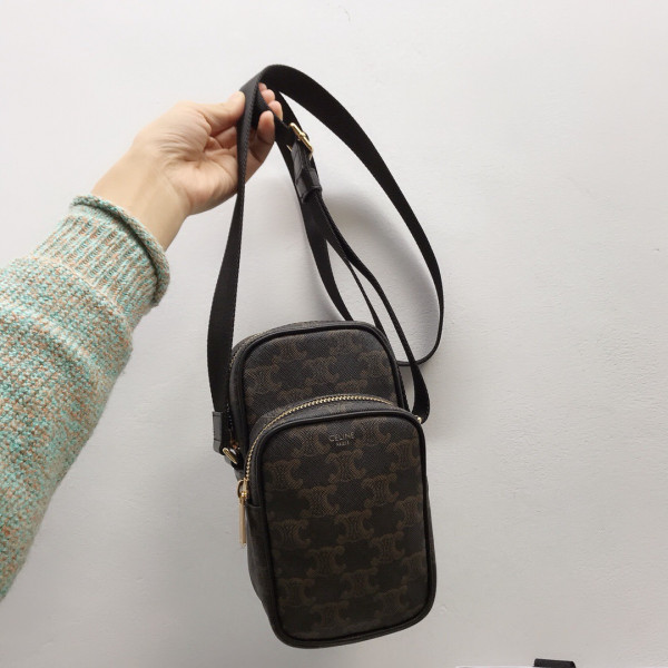Ce**e mini pocket messenger bag in triomphe canvas and calfskin