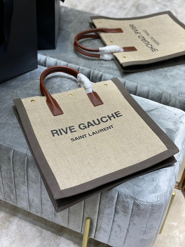 YSL RIVE GAUCHE N/S SHOPPING BAG IN LINEN AND COTTON