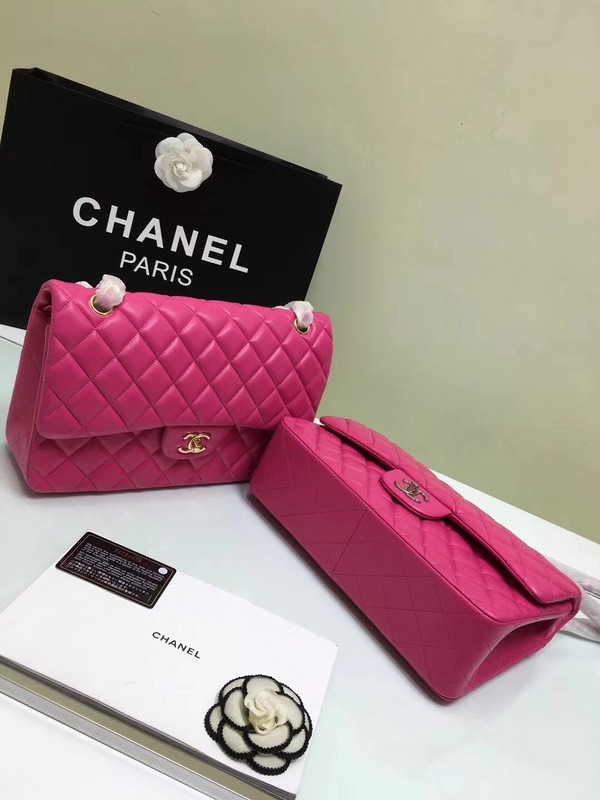 CL 1112 Rose Red large Size 30 Lambskin Leather Flap Bag With Gold/Silver Hardware
