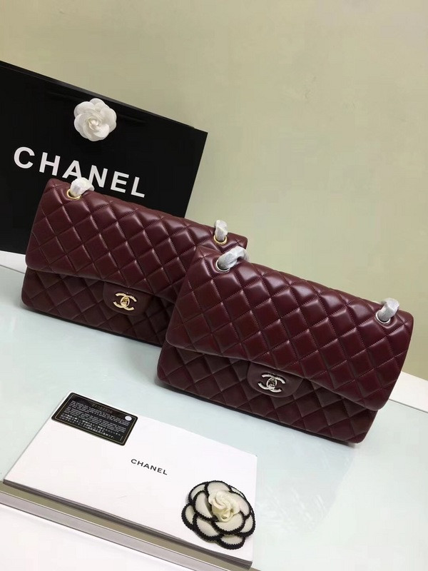 CL 1112 Wine Red Large Size 30cm Lambskin Leather Flap Bag With Gold/Silver Hardware
