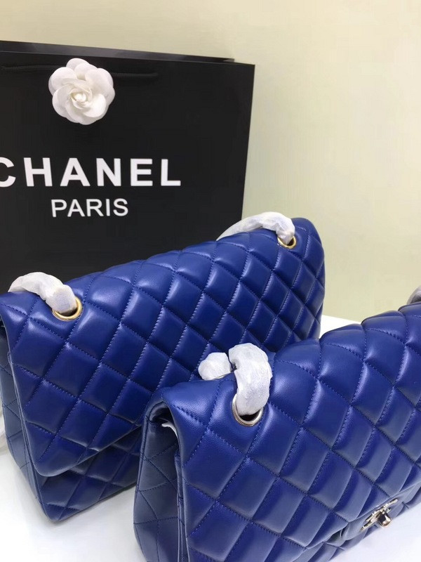 CL 1112 Blue Large Size 30cm Lambskin Leather Flap Bag With Gold/Silver Hardware
