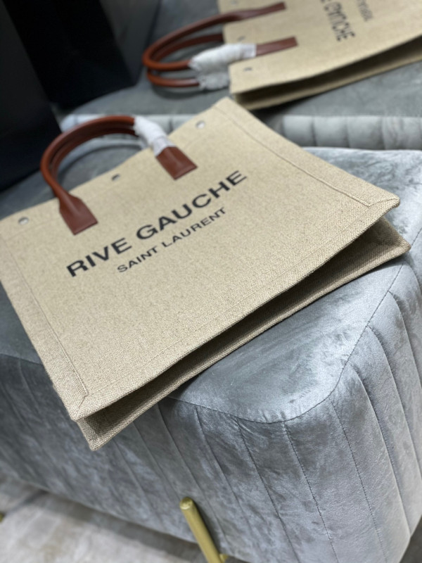 YSL RIVE GAUCHE N/S SHOPPING BAG IN LINEN AND COTTON