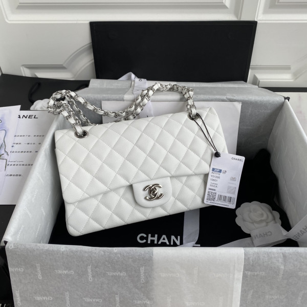 CL A01112 White Large 25.5 Calfskin Leather Flap Bag